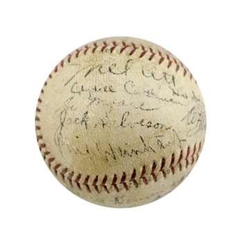 1934 New York Giants Team Signed Baseball wiith 24 Signatures including Mel Ott, Bil Terry and Adolfo Luque!